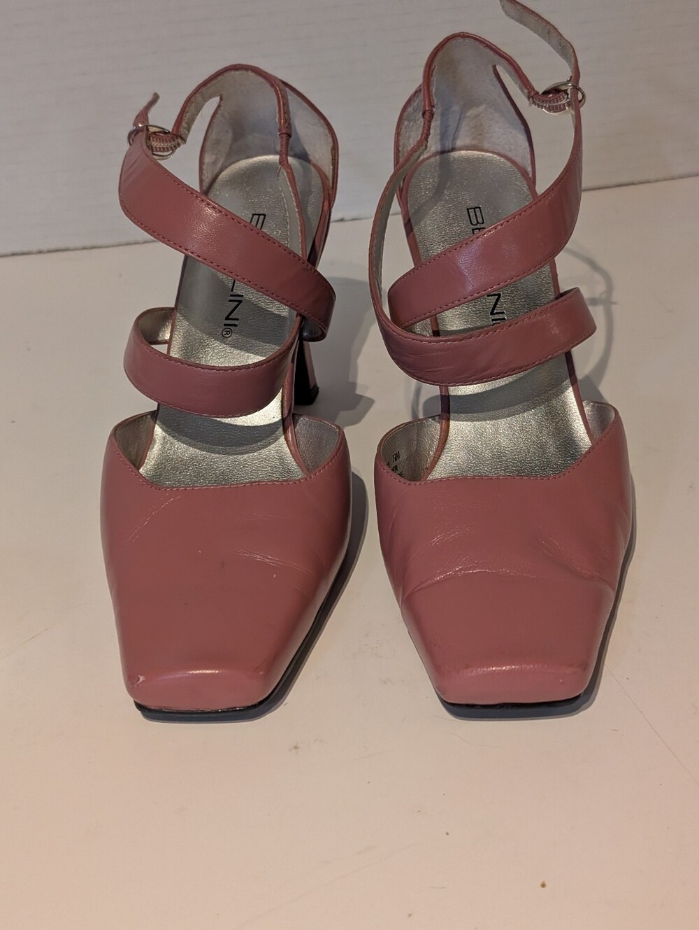 BELLINI PINK LEATHER Square Toe Slingback Heels Sz. 7 1/2